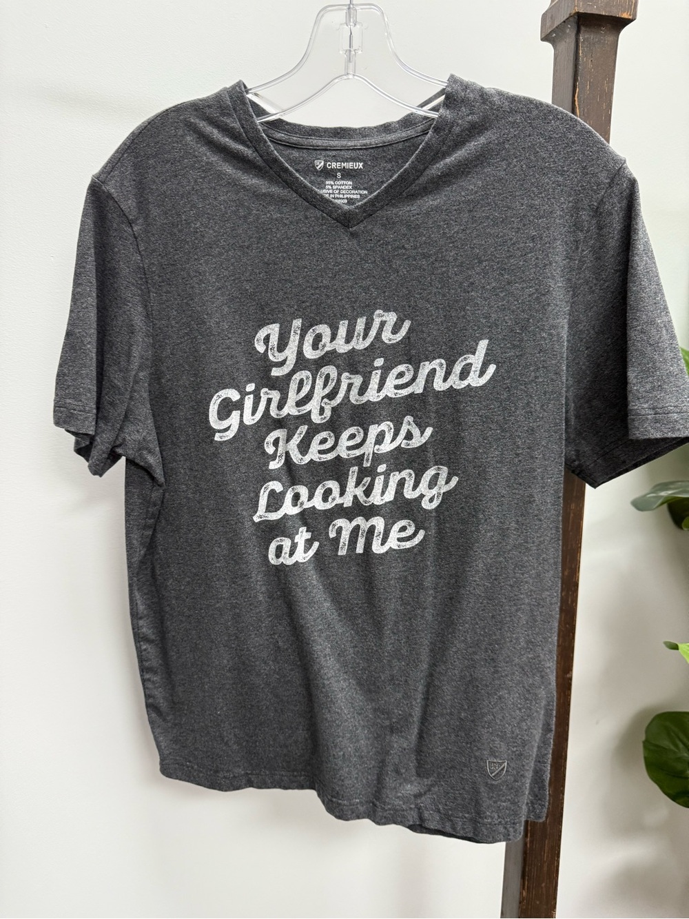 Daniel Cremieux Charcoal Graphic V-Neck Tee with White Script